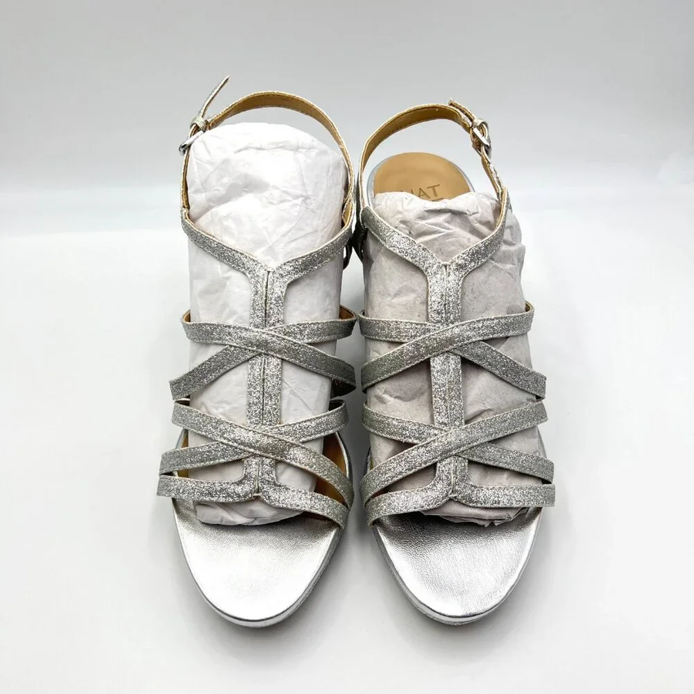 Naturalizer‎ Womens Size 10 10M Baylor Silver Strappy Dress Sandals Heels Shoes